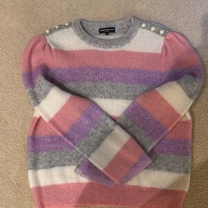 Generation Love Pink and Gray Striped Sweater with Pearl Accents